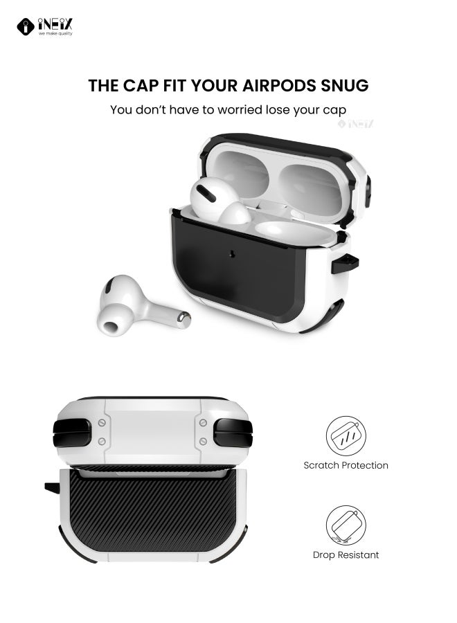 إينيكس حافظة حماية بتصميم صلب مضاد للكسر لعلبة سماعات أبل آير بودز برو أبيض/أسود - Image 3