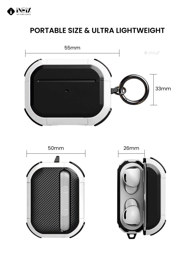 إينيكس حافظة حماية بتصميم صلب مضاد للكسر لعلبة سماعات أبل آير بودز برو أبيض/أسود - Image 4