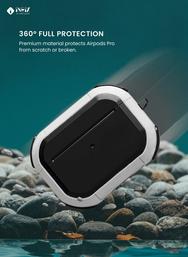 إينيكس حافظة حماية بتصميم صلب مضاد للكسر لعلبة سماعات أبل آير بودز برو أبيض/أسود - Image 5