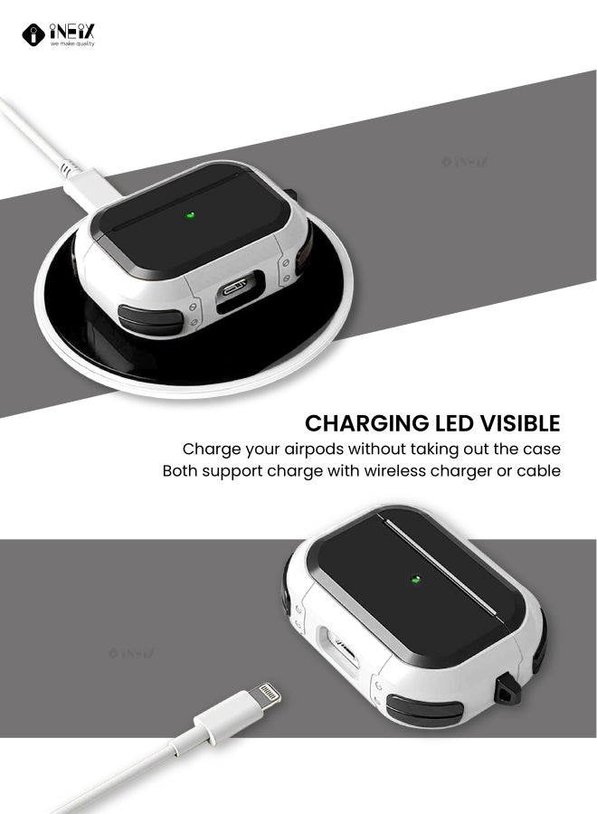 إينيكس حافظة حماية بتصميم صلب مضاد للكسر لعلبة سماعات أبل آير بودز برو أبيض/أسود - Image 2
