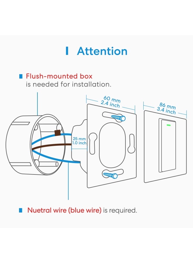 meross - Smart Wi Fi Wall Switch 1-Gang 1-Way Physical Button Works With Apple HomeKit White - Image 1