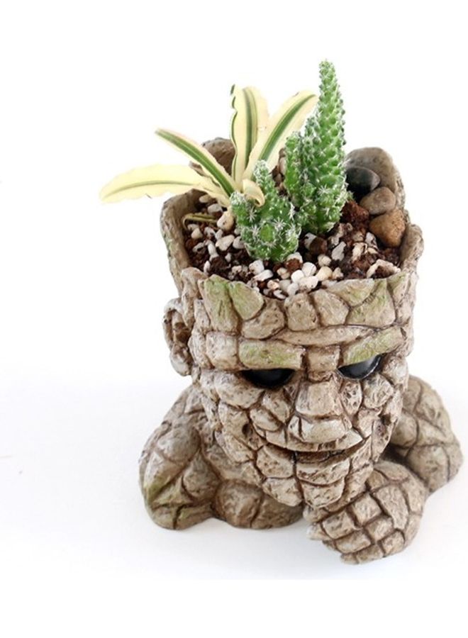 Stone Man Head Flower Pot Beige 12x15x14cm  - Image 2