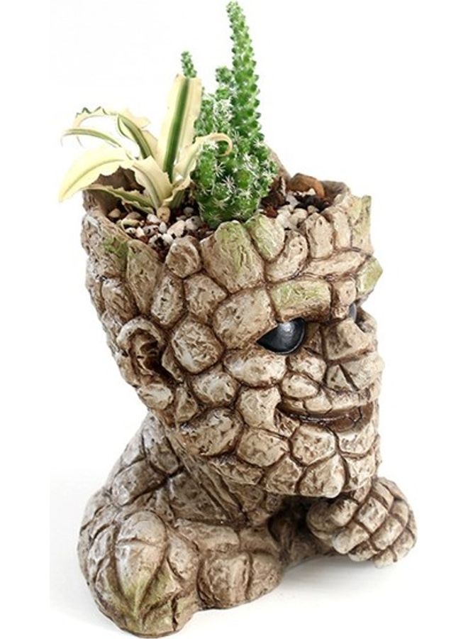 Stone Man Head Flower Pot Beige 12x15x14cm  - Image 3