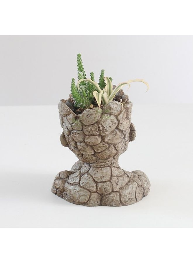 Stone Man Head Flower Pot Beige 12x15x14cm  - Image 5