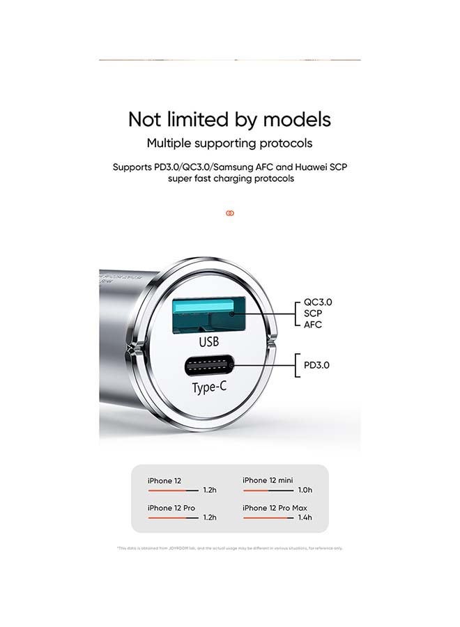 JOYROOM 45W Type-C And USB Car Charger Silver - Image 3