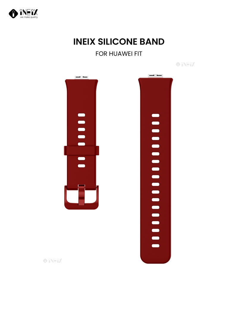 INEIX Soft Silicone Replacement Strap For Huawei Watch Fit Wine Red  - Image 2