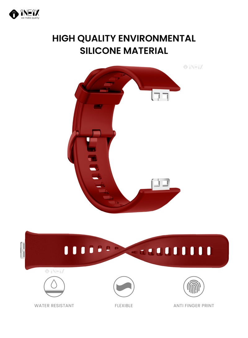 INEIX Soft Silicone Replacement Strap For Huawei Watch Fit Wine Red  - Image 4