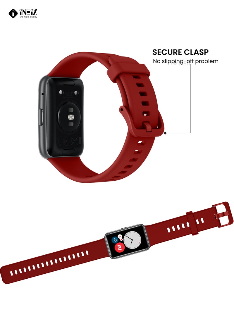 INEIX Soft Silicone Replacement Strap For Huawei Watch Fit Wine Red  - Image 5