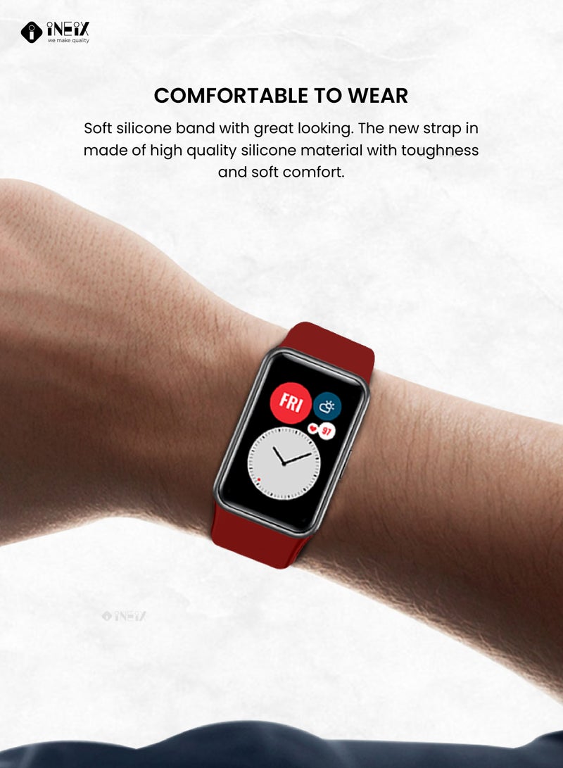 INEIX Soft Silicone Replacement Strap For Huawei Watch Fit Wine Red  - Image 3
