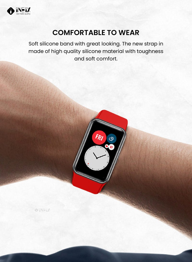 INEIX Soft Silicone Replacement Strap For Huawei Watch Fit Red - Image 3