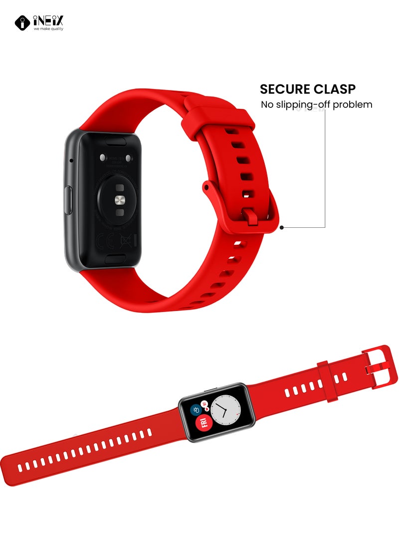 INEIX Soft Silicone Replacement Strap For Huawei Watch Fit Red - Image 5
