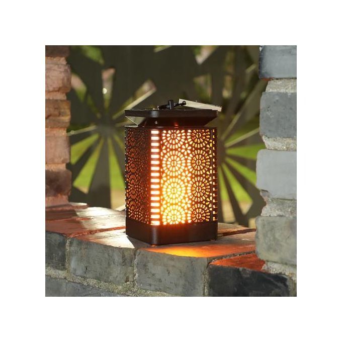 مصباح يعمل بالطاقة الشمسية مزود بإضاءة  لهب LED  - مضاد للماء أسود 90X90X145مم - Image 2
