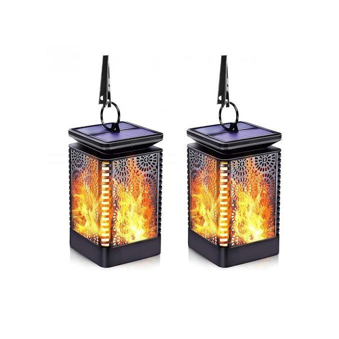 مصباح يعمل بالطاقة الشمسية مزود بإضاءة  لهب LED  - مضاد للماء أسود 90X90X145مم - Image 3