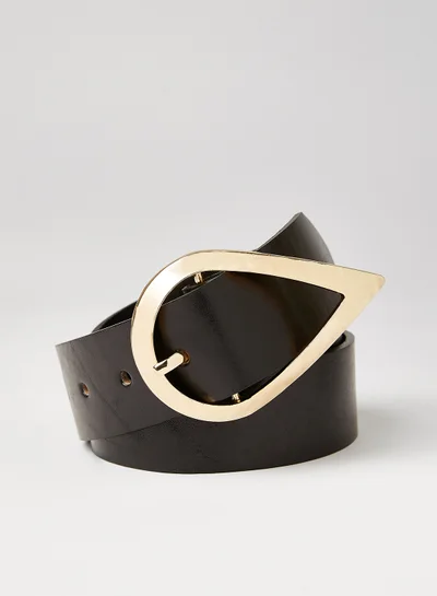 PIECES Teardrop Buckle Leather Belt Black