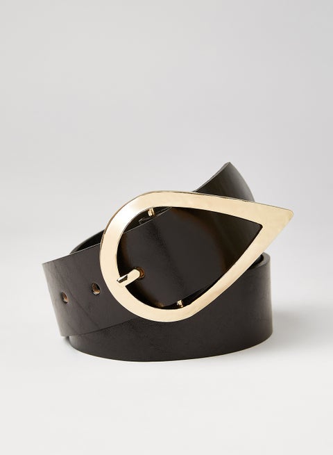 Teardrop Buckle Leather Belt Black