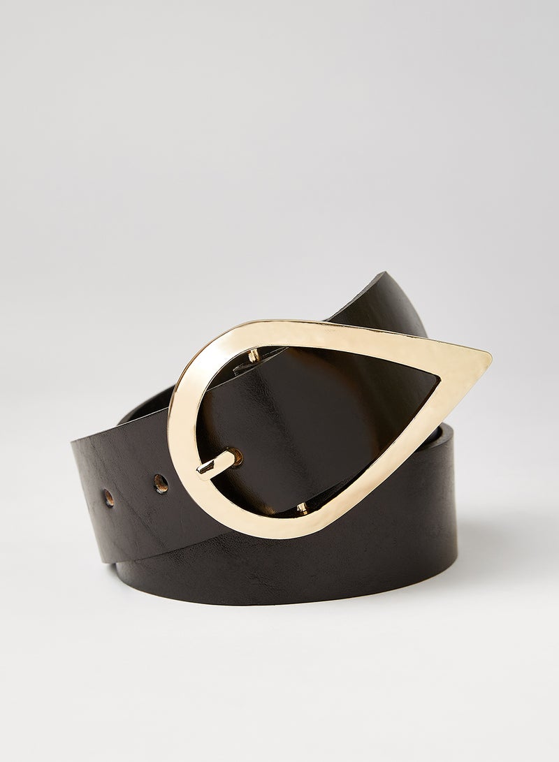 PIECES - Teardrop Buckle Leather Belt Black - Image 1