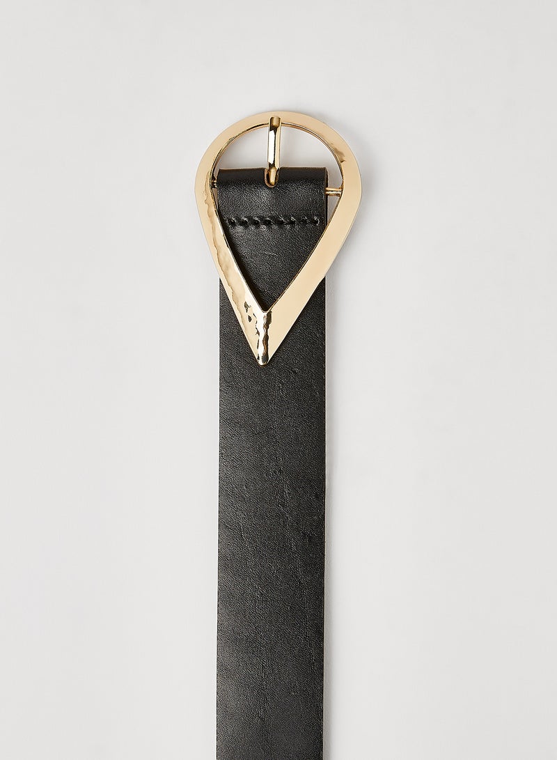 PIECES - Teardrop Buckle Leather Belt Black - Image 1