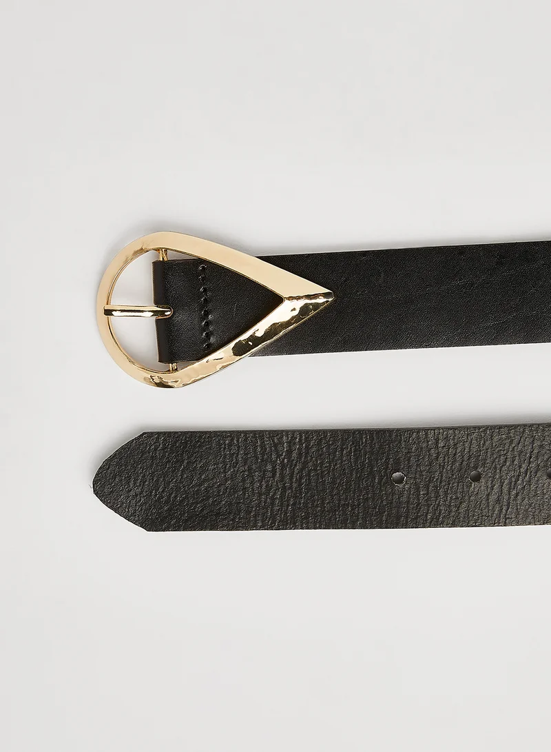 PIECES Teardrop Buckle Leather Belt Black