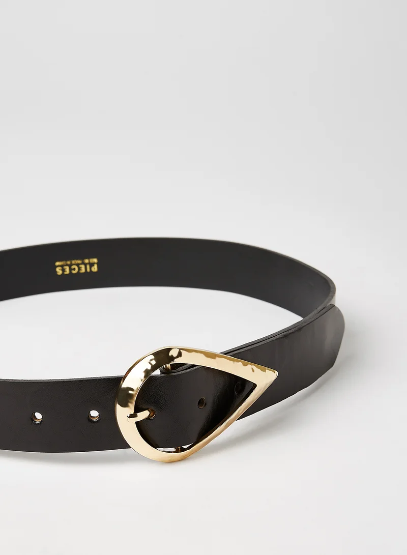PIECES Teardrop Buckle Leather Belt Black