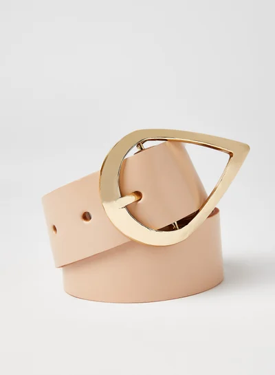 PIECES Teardrop Buckle Leather Belt Warm Taupe