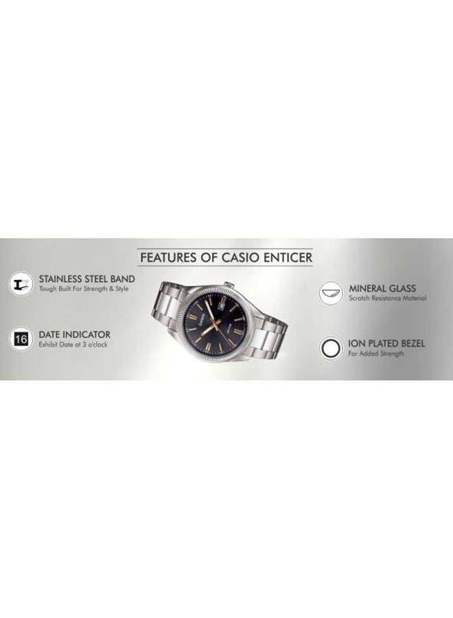 Men's Stainless Steel Analog Quartz Watch MTP-1302D-1A1VDF - 30 mm - Silver