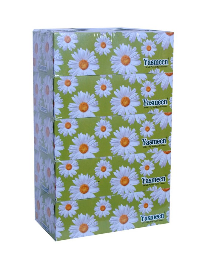 Yasmeen 2-Ply Extra Soft Facial Tissue, 150 Sheets, Pack Of 5 White Standard White Standard - Image 3