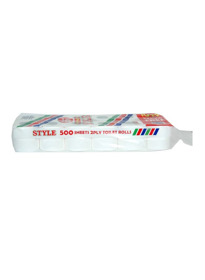 Style Pack Of 12 2-Ply Toilet Rolls - 500 Sheets White  - Image 4