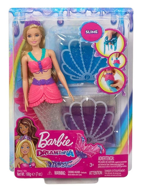 Barbie Dreamtopia Slime Mermaid Doll With Slime Packets 5.08x10.16x33.02cm