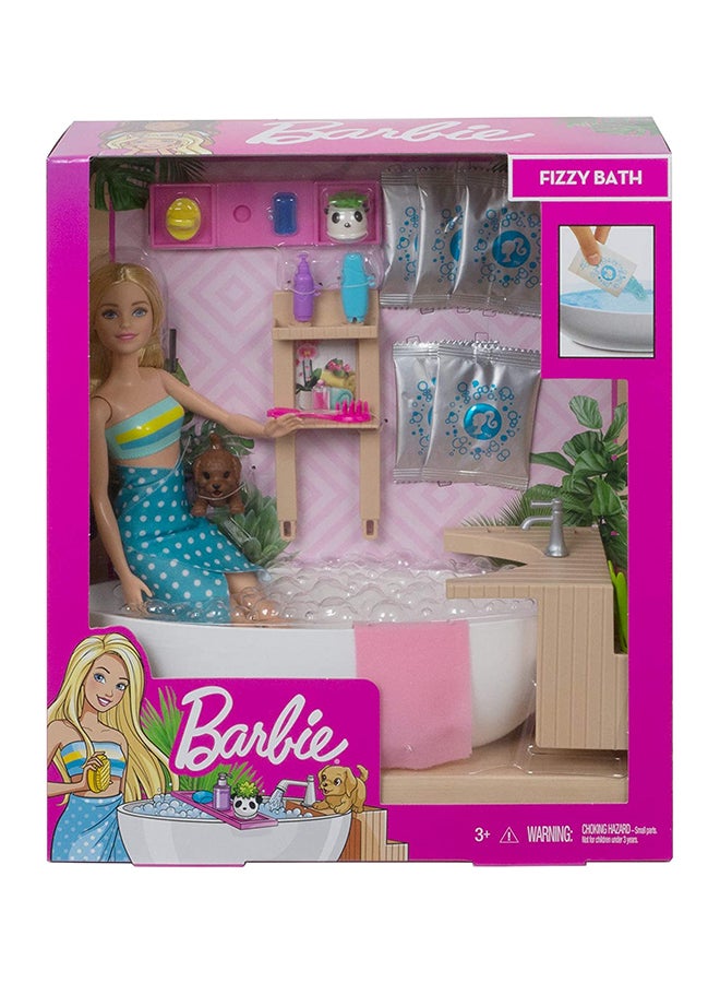 Mattel Games - Barbie Fizzy Bath Doll & Play Set, Blonde, With Tub, Powder, Puppy & More, Gift For Kids 3 To 7 Years Old 3.5x9.49x6.26inch - Image 1