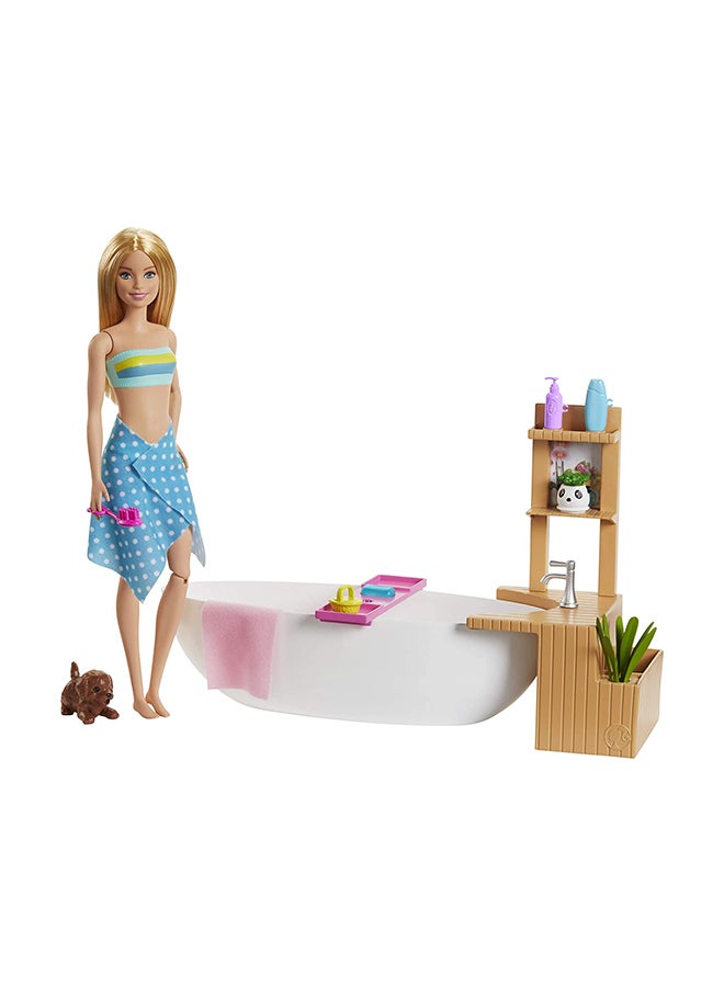 Mattel Games - Barbie Fizzy Bath Doll & Play Set, Blonde, With Tub, Powder, Puppy & More, Gift For Kids 3 To 7 Years Old 3.5x9.49x6.26inch - Image 1