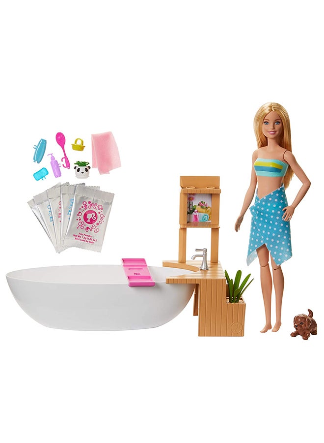Mattel Games - Barbie Fizzy Bath Doll & Play Set, Blonde, With Tub, Powder, Puppy & More, Gift For Kids 3 To 7 Years Old 3.5x9.49x6.26inch - Image 1