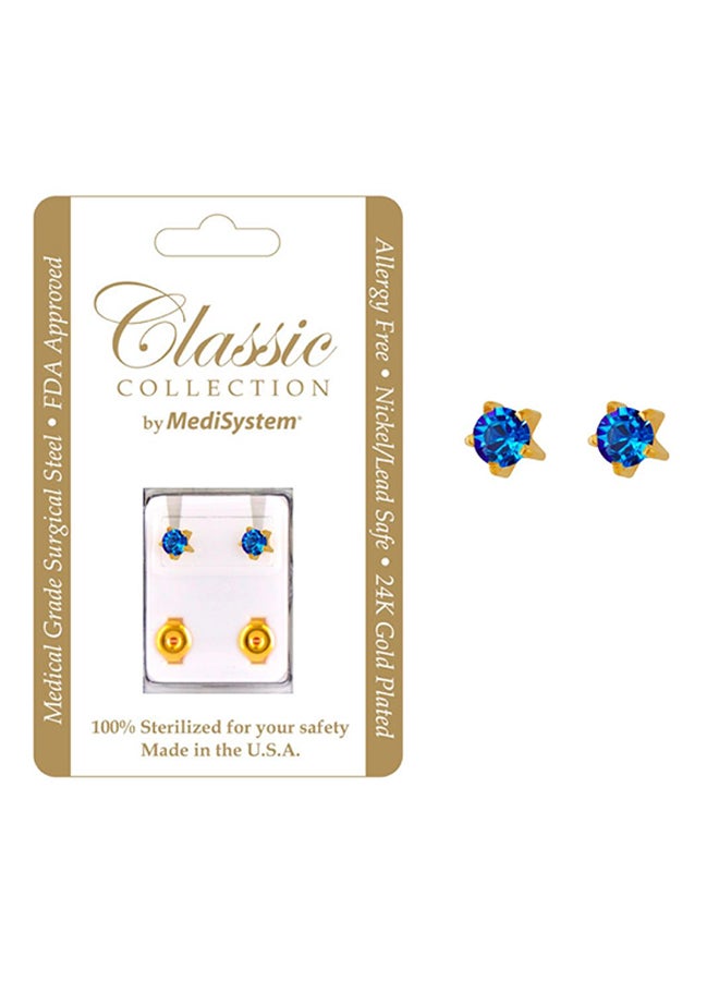 MediSystem 24k Gold Plated Sapphire Stud Earrings  - Image 2