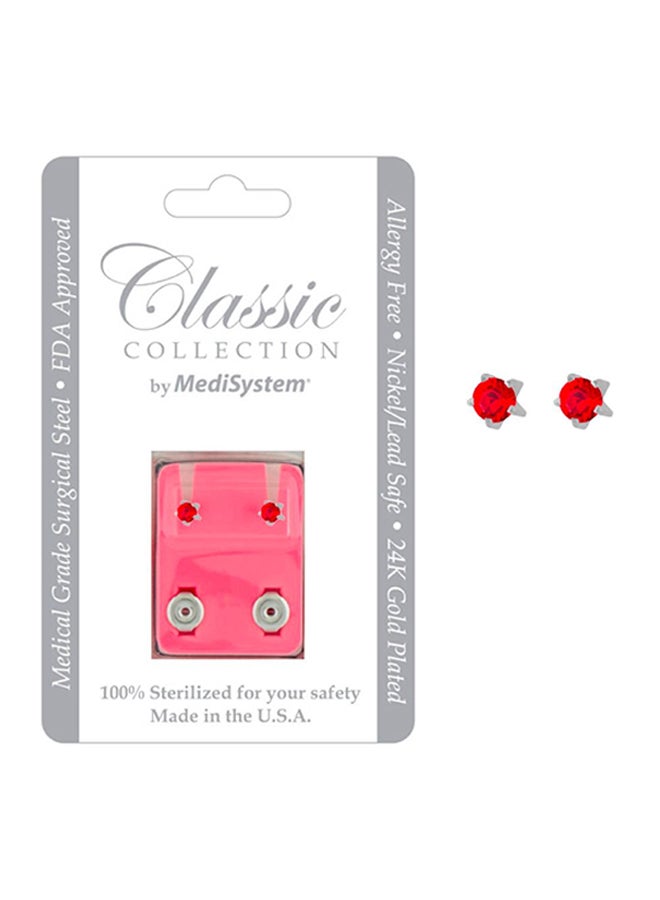 MediSystem 316L Stainless Steel Ruby Swarovski Earrings  - Image 2