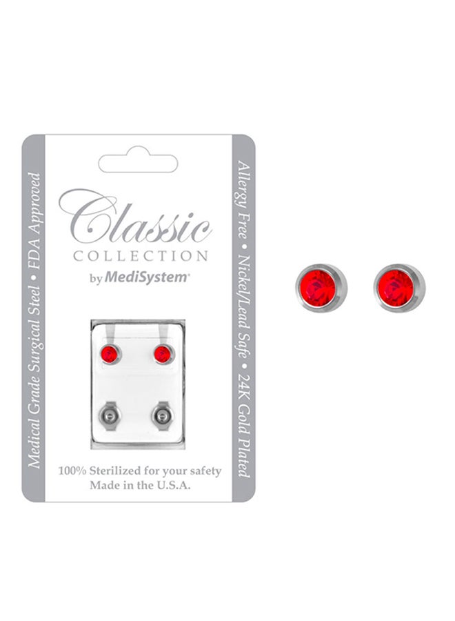 MediSystem Stainless Steel Ruby Swarovski Earrings  - Image 2