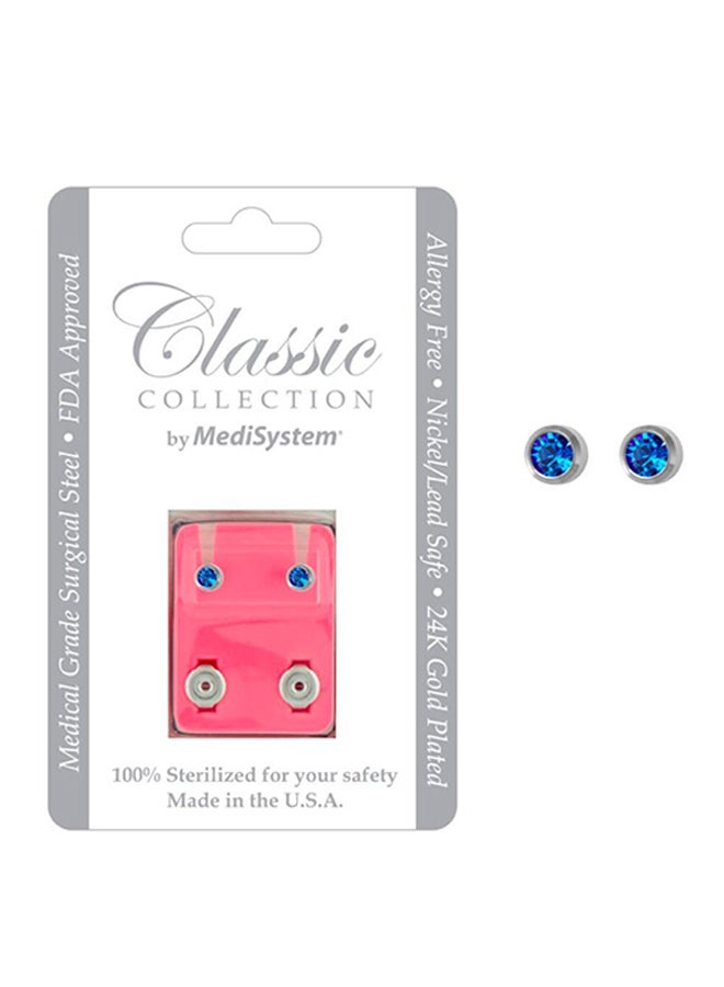 MediSystem Stainless Steel Mini Sapphire Swarovski Earrings  - Image 2
