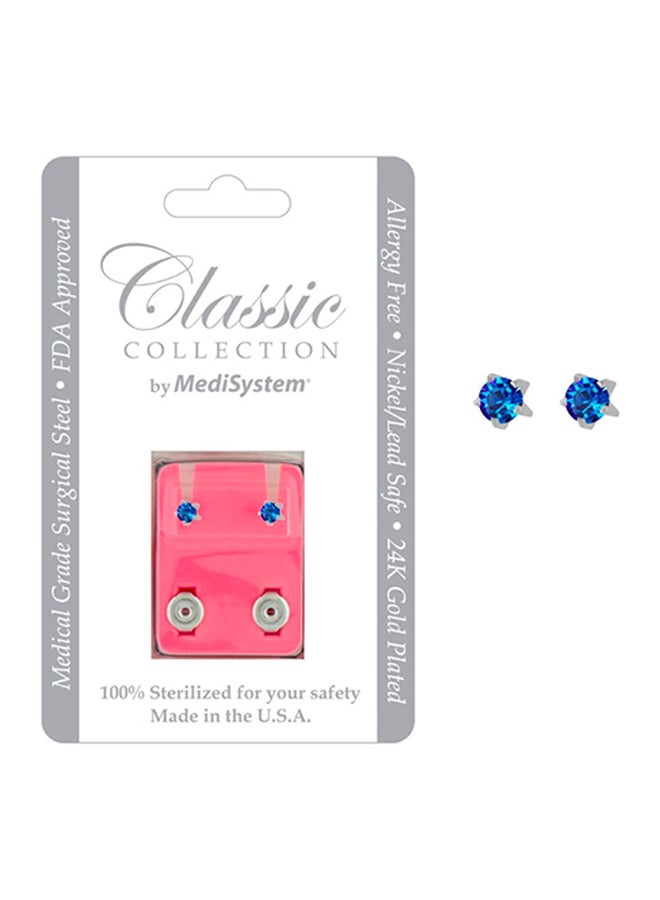 MediSystem Stainless Steel Sapphire Mini Tiffany Swarovski Earrings  - Image 2
