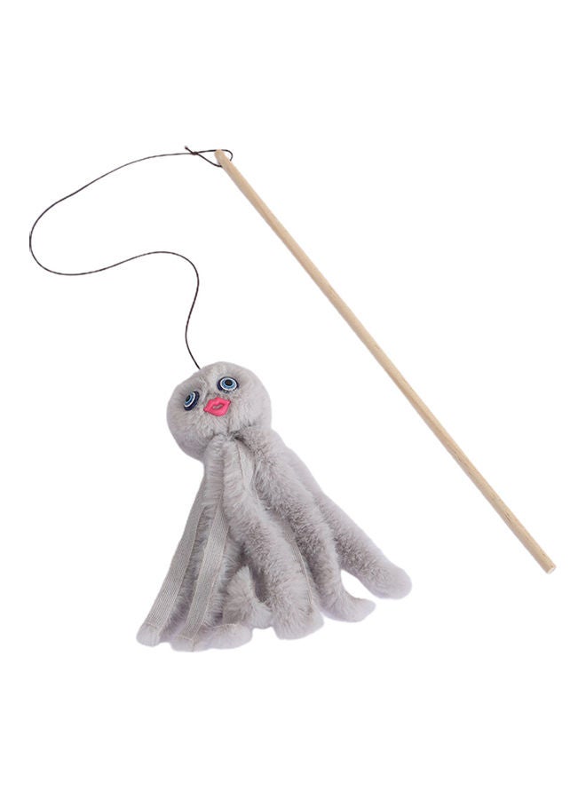 لعبة عصا من الخشب بطرف بشكل أخطبوط مخملي لطيف للقطط الصغيرة رمادي