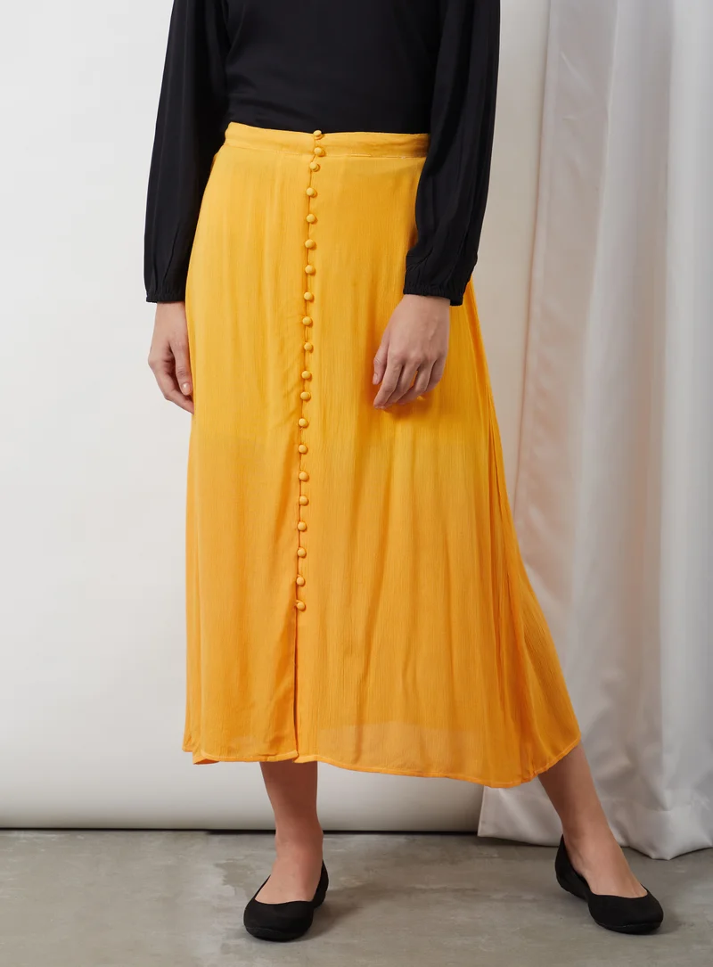 Aila Basic Plain Midi Skirt Yellow Solid