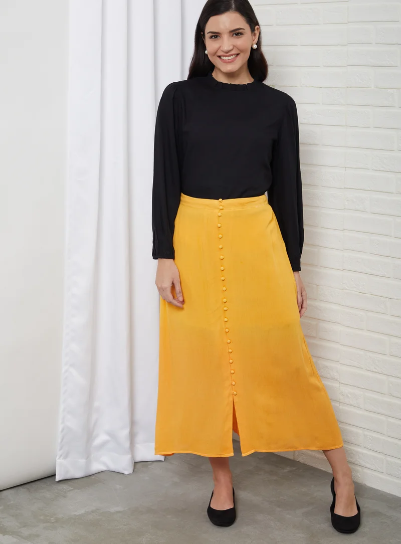 Aila Basic Plain Midi Skirt Yellow Solid