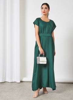 Stylish Scoop Neck Short Sleeve Maxi Dress Green