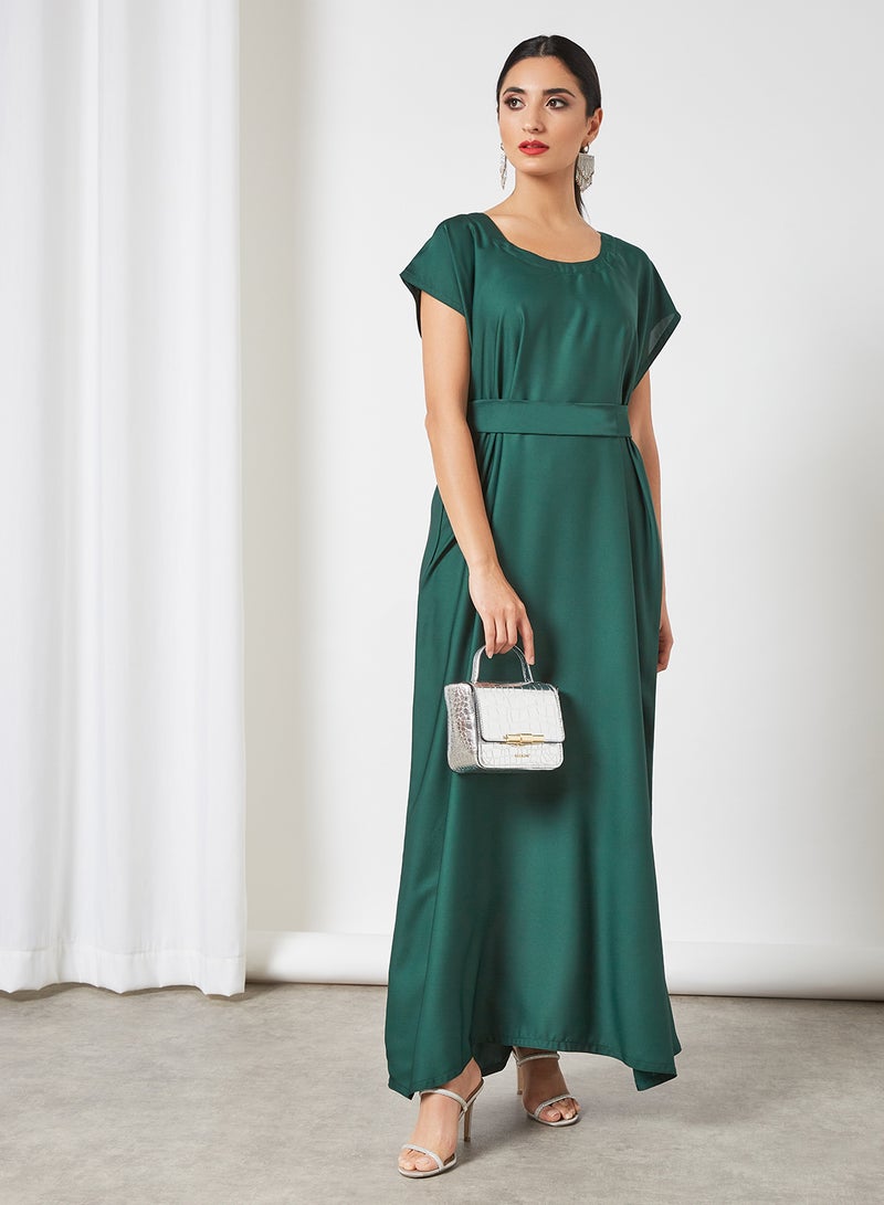 NUKHBAA - Stylish Scoop Neck Short Sleeve Maxi Dress Green - Image 1