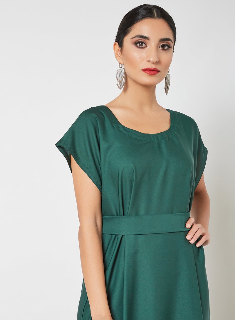 NUKHBAA - Stylish Scoop Neck Short Sleeve Maxi Dress Green - Image 1