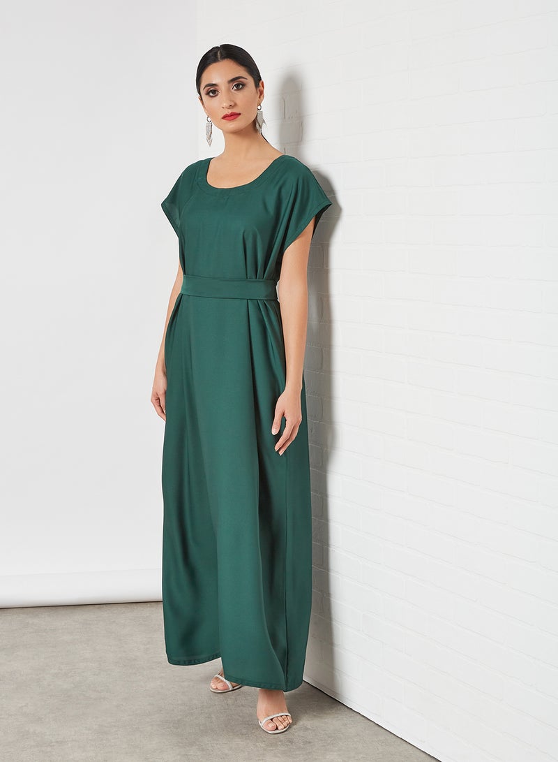 NUKHBAA - Stylish Scoop Neck Short Sleeve Maxi Dress Green - Image 1
