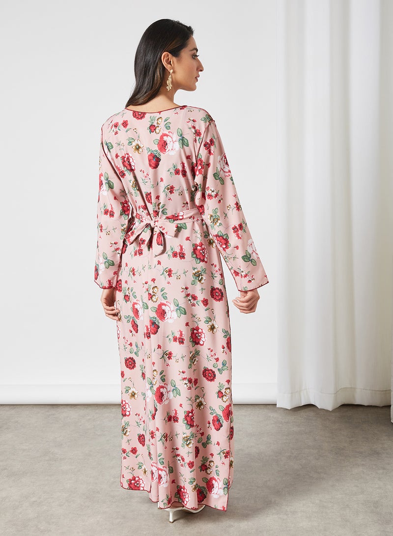 Bousni - Floral Printed Jalabiya Pink - Image 1
