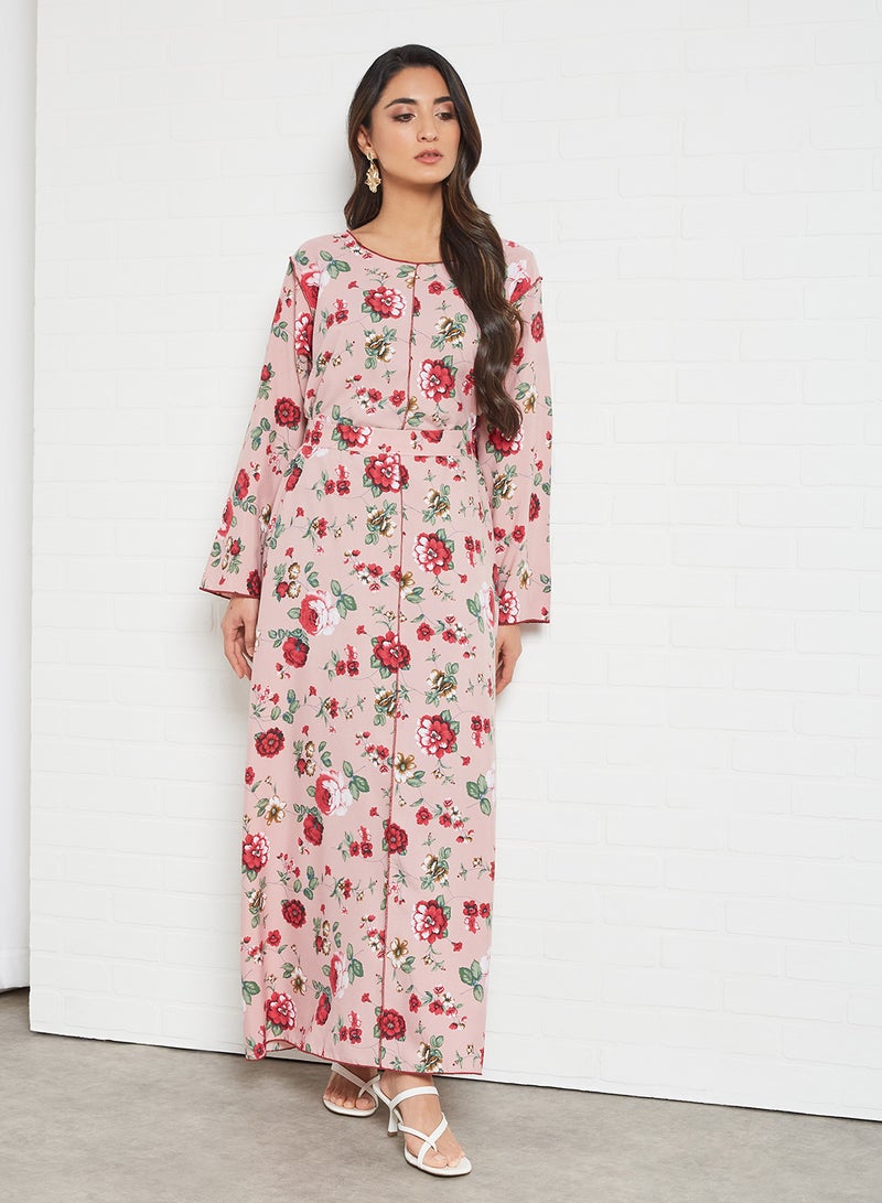 Bousni - Floral Printed Jalabiya Pink - Image 1
