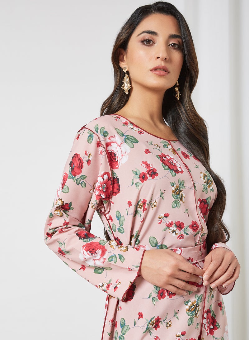 Bousni - Floral Printed Jalabiya Pink - Image 1