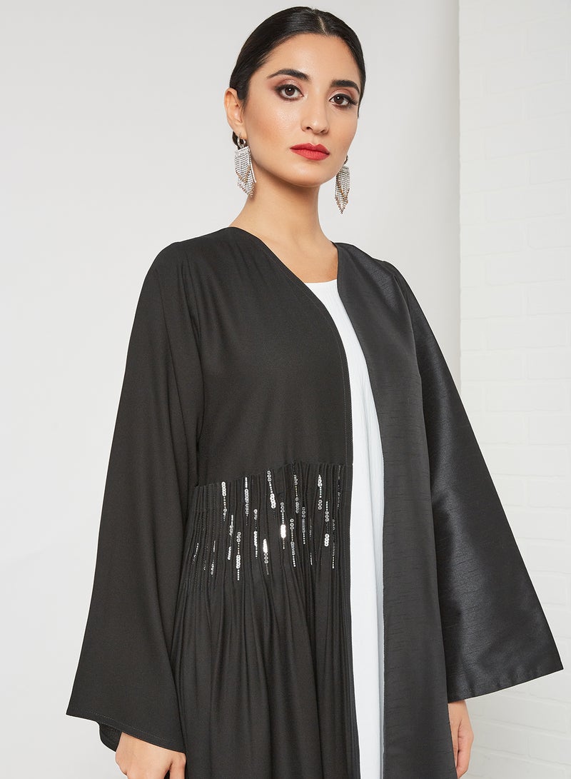 بوسني عباية بتصميم البشت مطرزة بالخرز أسود - Image 4