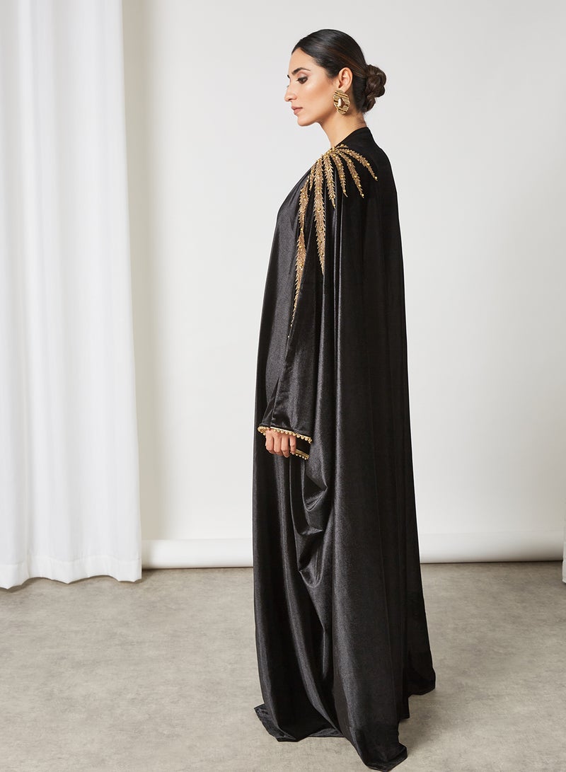 Bousni Laced Kaftan Abaya Black/Gold  - Image 3