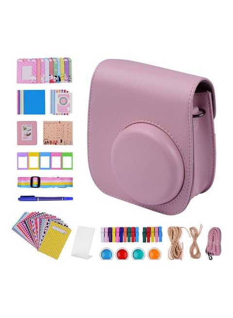 12-in-1 Instant Camera Accessories Bundle Kit Compatible with Fujifilm Instax Mini 11 Including Camera Bag/Camera Strap/Photo Album/Photo Clips/Photo Frame/Hanging String/Stickers/Pen/Filters Pink