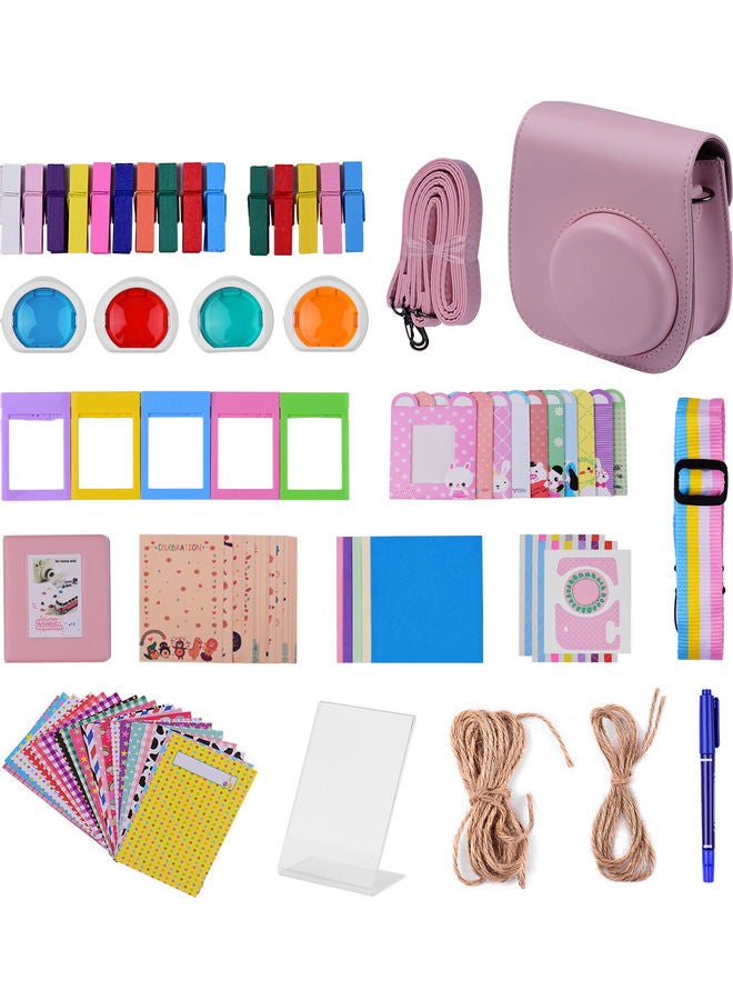 12-in-1 Instant Camera Accessories Bundle Kit Compatible with Fujifilm Instax Mini 11 Including Camera Bag/Camera Strap/Photo Album/Photo Clips/Photo Frame/Hanging String/Stickers/Pen/Filters Pink
